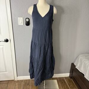 Quince 100% Organic Cotton Gauze Tiered Maxi Dress, Blue, M